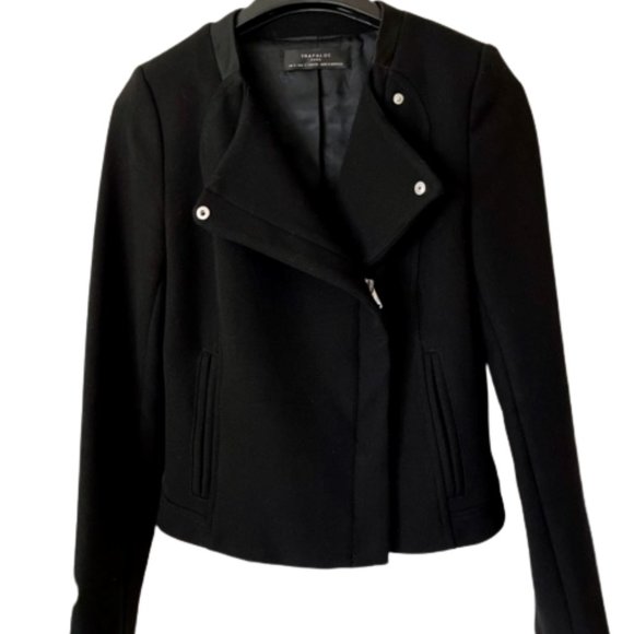 Zara Trafaluc Ponte Knit Moto Cropped Jacket Zippers - Black - S - Picture 6 of 10